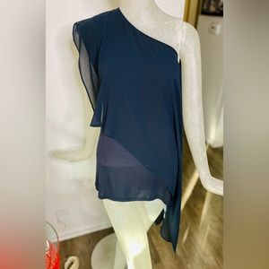 Haute Hippie Navy One-Shoulder Blouse